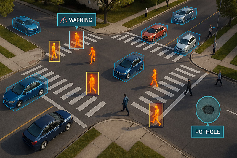 Smart transportation monitoring with vehicle and pedestrian detection